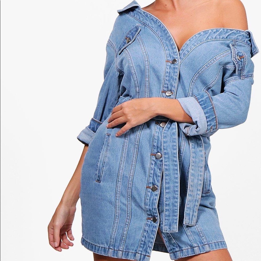 NWT Boohoo Off the shoulder Denim Dress